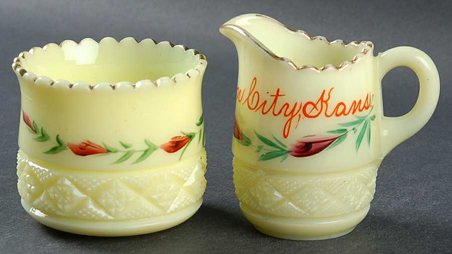 Square in Diamond Point Custard Mini Creamer and Open Sugar Set by Heisey-1