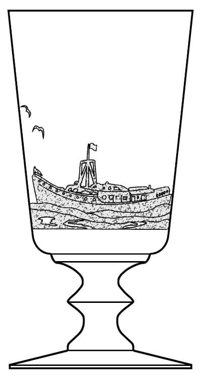 Motor Boat Etching Water Goblet by Heisey-1