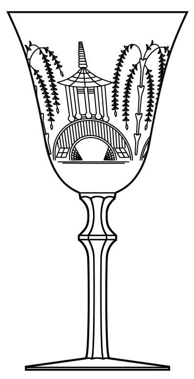 Blue Willow (Cut) Water Goblet by Heisey-1