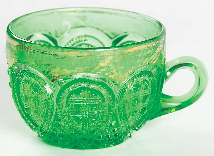 Fancy Loop Emerald Gold Custard Cup by Heisey-1