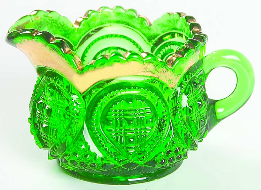 Fancy Loop Emerald Gold Individual Creamer by Heisey-1