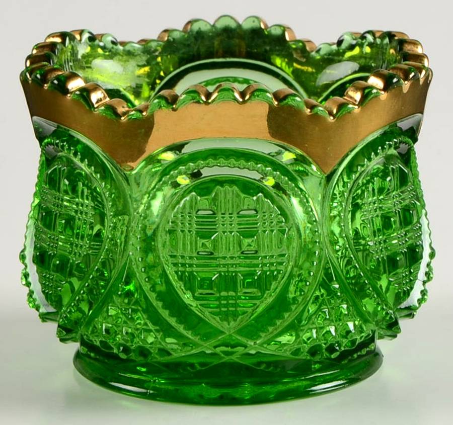 Fancy Loop Emerald Gold Individual Open Sugar by Heisey-1