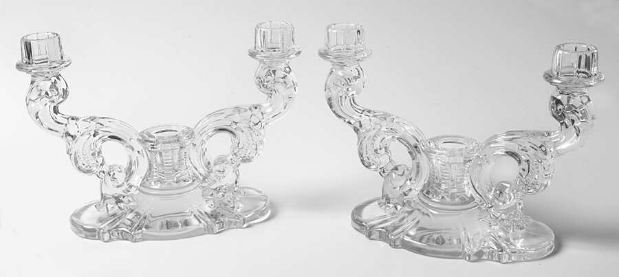 Baroque (Line 1513) Set of 2 Candelabra-3 Light W/Bobeche Rim by Heisey-1
