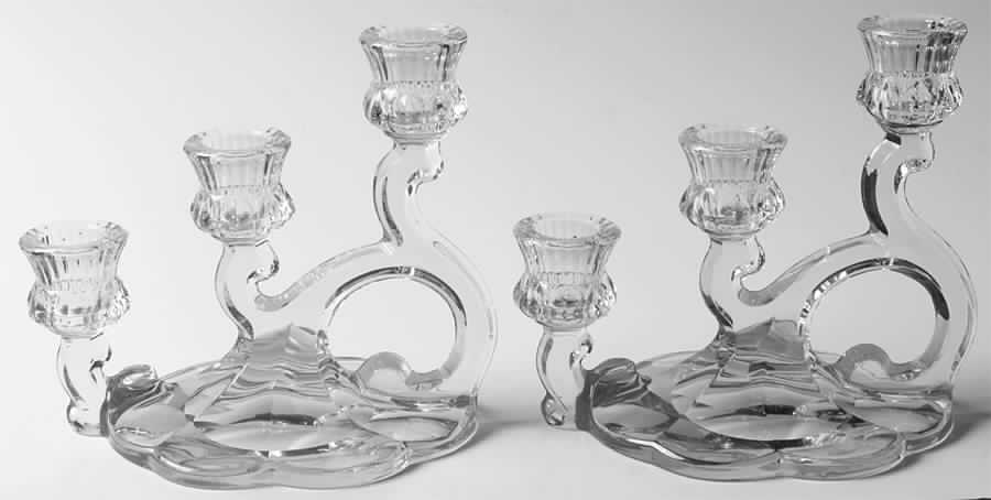 Triplex Clear (Set of 2) 3 Light Candlestick by Heisey-1