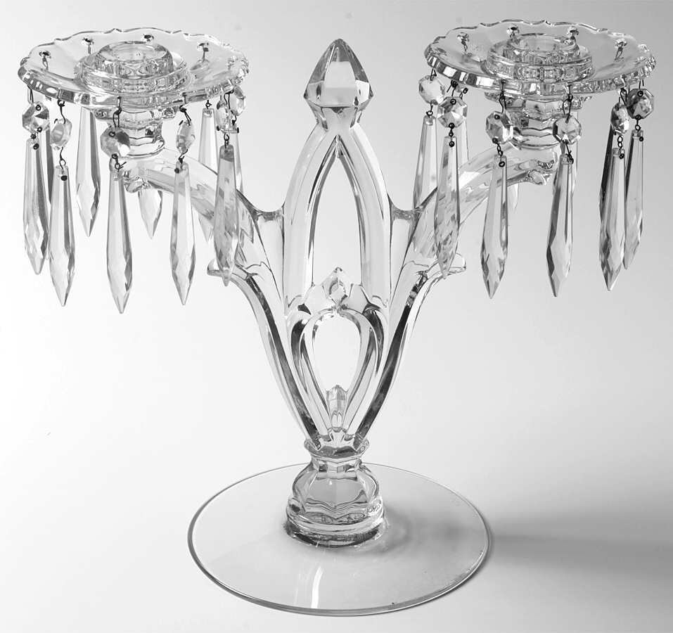 Gothic Clear Bobeche & Prism 2 Light with Candelabra by Heisey-1