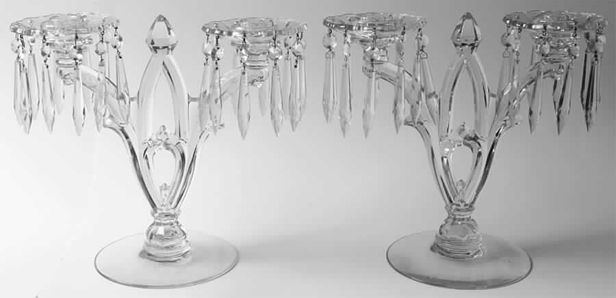 Gothic Clear Candelabra 2 Light with Bobeche and Prisms Set of 2 by Heisey-1