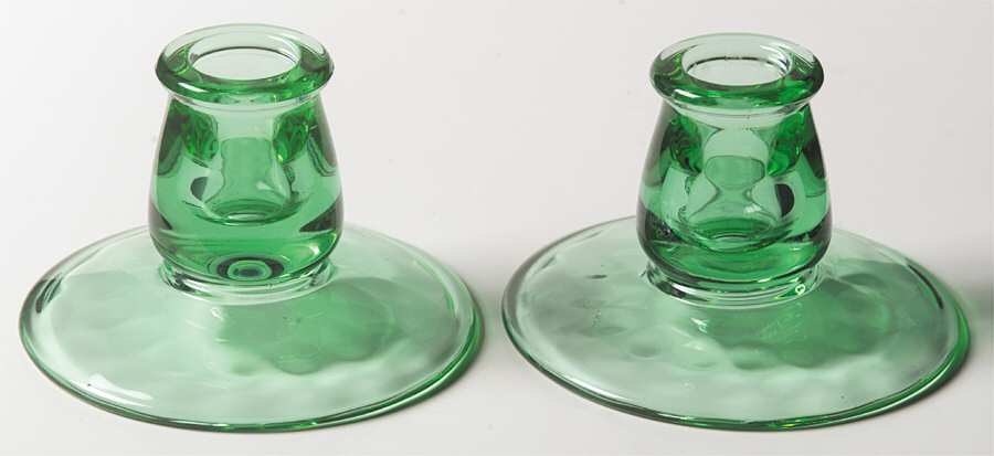 Miss Muffit Green Candlestick Single Light 2" (Set of 2) by Heisey-1
