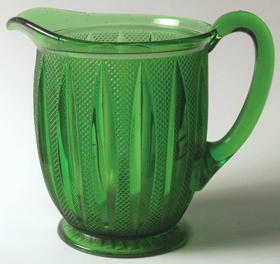 Pointed Oval in Diamond Point Emerald Green 42 Oz Pitcher by Heisey-1