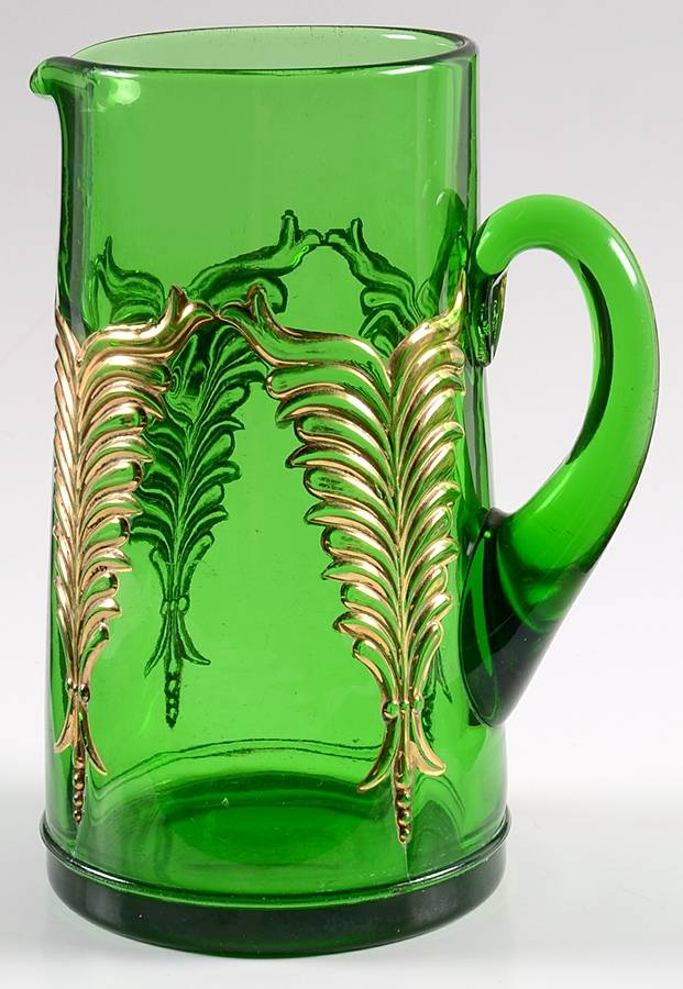 Winged Scroll Emerald Green (Gold Accents) Tankard by Heisey-1