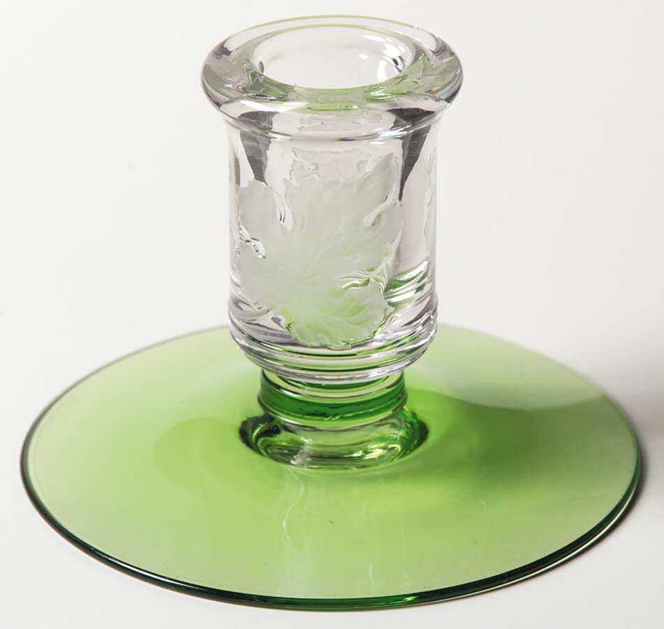 Oak Leaf Green and Clear (Line 116) 3" Single Light Candlestick by Heisey-1