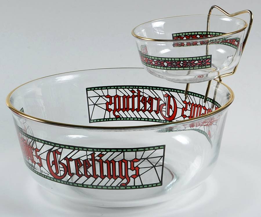 HUZ1 Chip & Dip Bowls with Metal Holder by Houze Glass Company-1