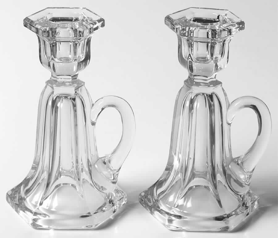 Skirted Panel with Handle Clear Candlestick/Single Lt 5" (Set of 2) by Heisey-1