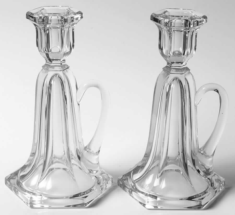 Skirted Panel with Handle Clear 7" Candlestick/Single Light (Set of 2) by Heisey-1