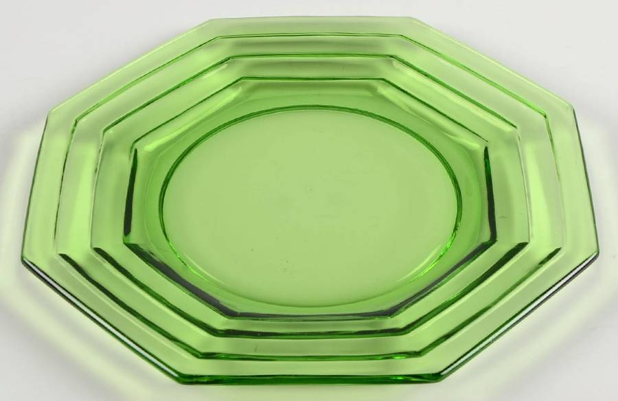 Stepped Octagon Green Luncheon Plate by Heisey-1