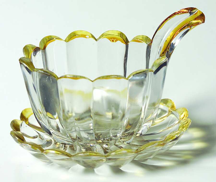 Crystalina Amber Rim Sherbet with Underplate by Hobbs Brockunier-1