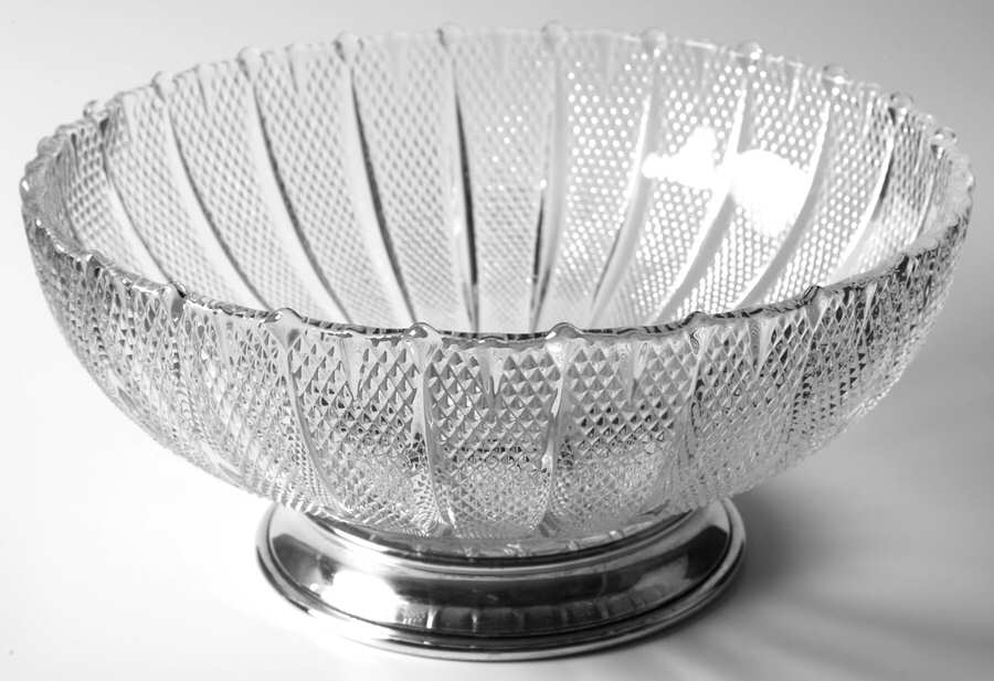 Oval Diamond Point Salad Bowl with Sterling Base by Heisey-1