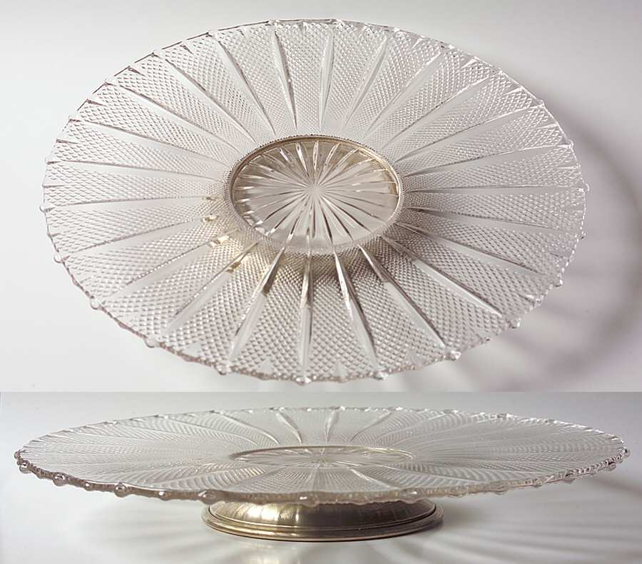 Oval Diamond Point 13" Low Cake Stand W/Sterling Base by Heisey-1