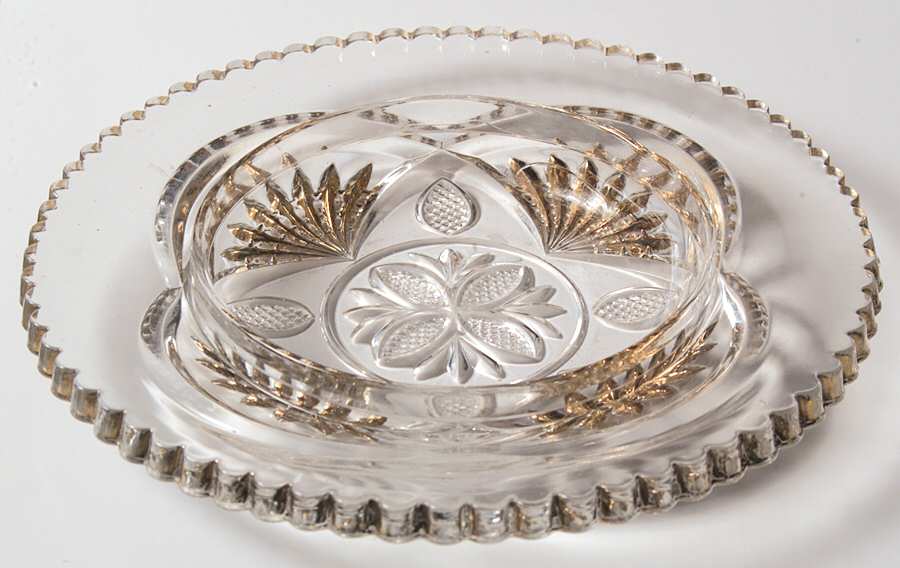 Pineapple and Fan Gold (Inset) Round Butter Dish No Lid by Heisey-1