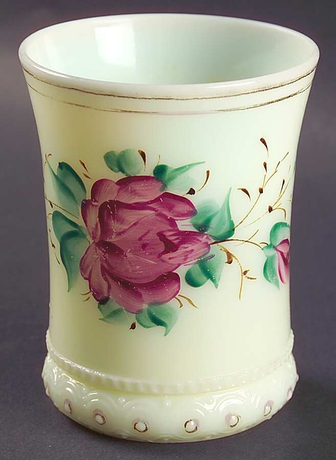 Ring Band Custard Floral 8 Oz Flat Tumbler by Heisey-1