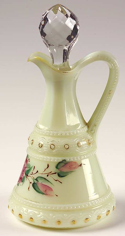 Ring Band Custard Floral Cruet & Stopper by Heisey-1