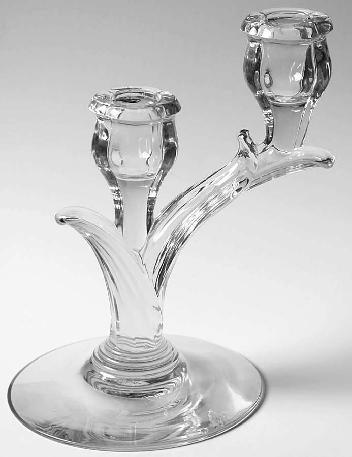 Crocus Clear Double Light Candlestick by Heisey-1