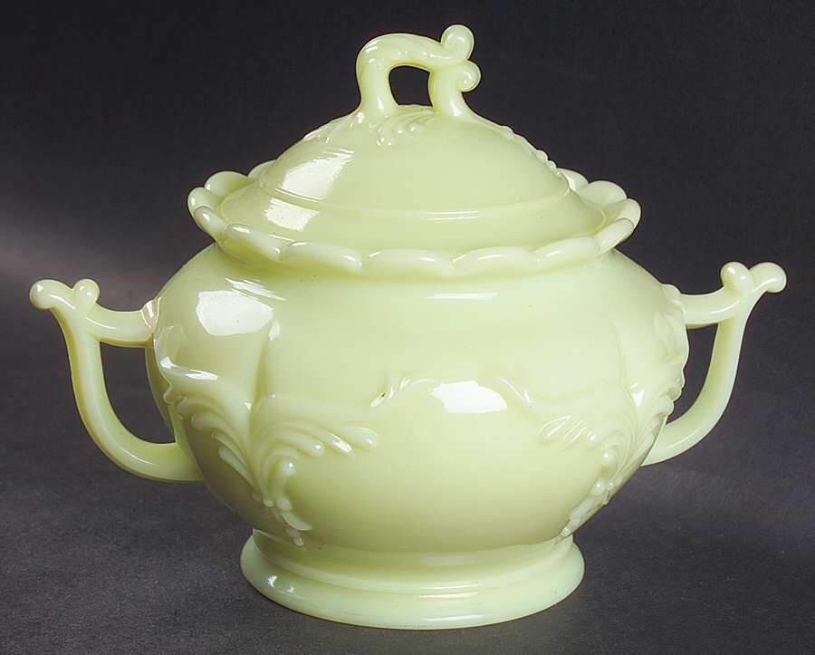 Winged Scroll Custard (No Gold Accents) Sugar Bowl & Lid by Heisey-1