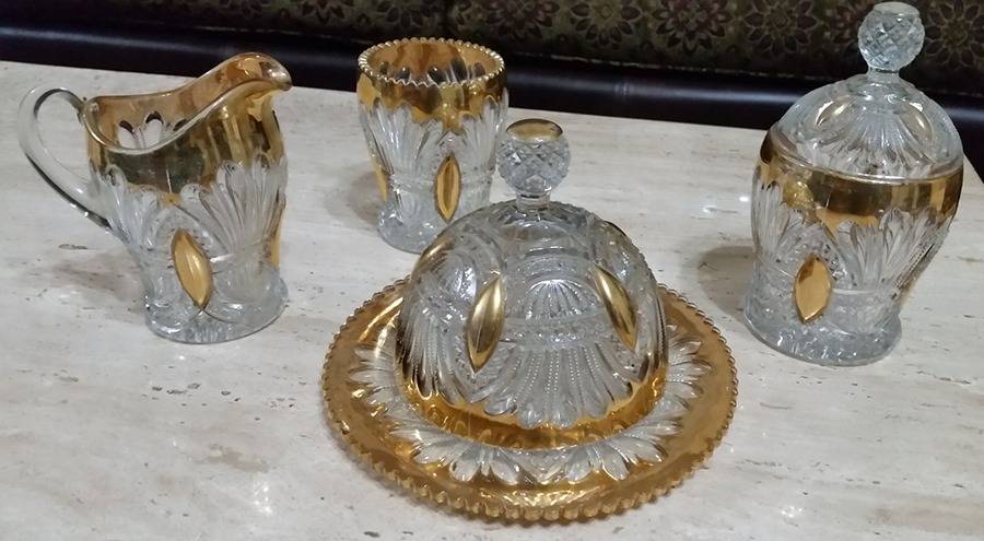 Prince of Wales Plumes Gold Trim Sugar Bowl & Lid by Heisey-1