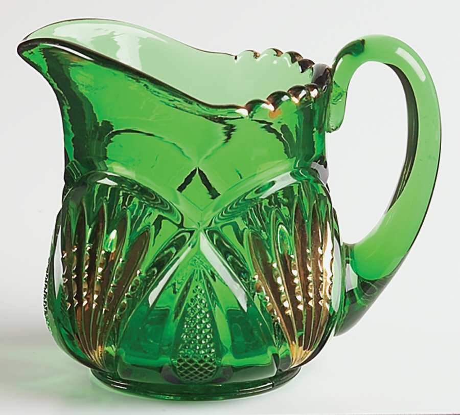 Pineapple and Fan Emerald (Gold Encrusted) Creamer by Heisey-1