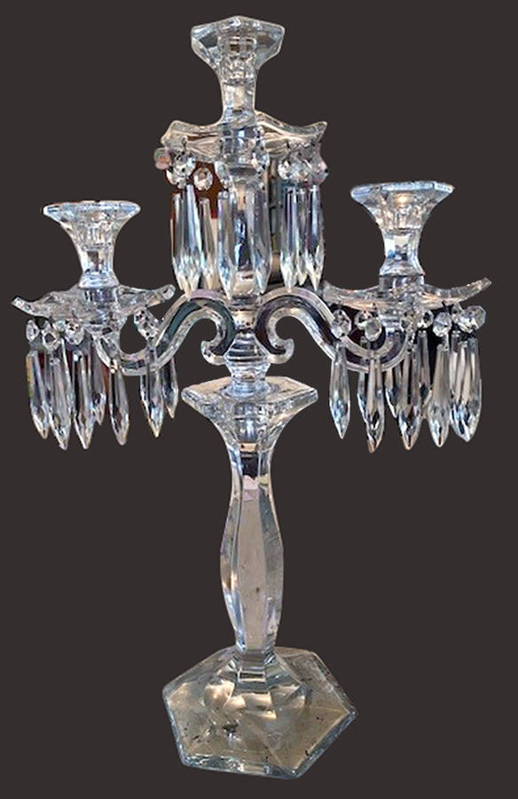 Old Williamsburg Candlelabras & Epergne 21" 3 Light Candelabra w/3 Bobeche & 30 Prisms by Heisey-1