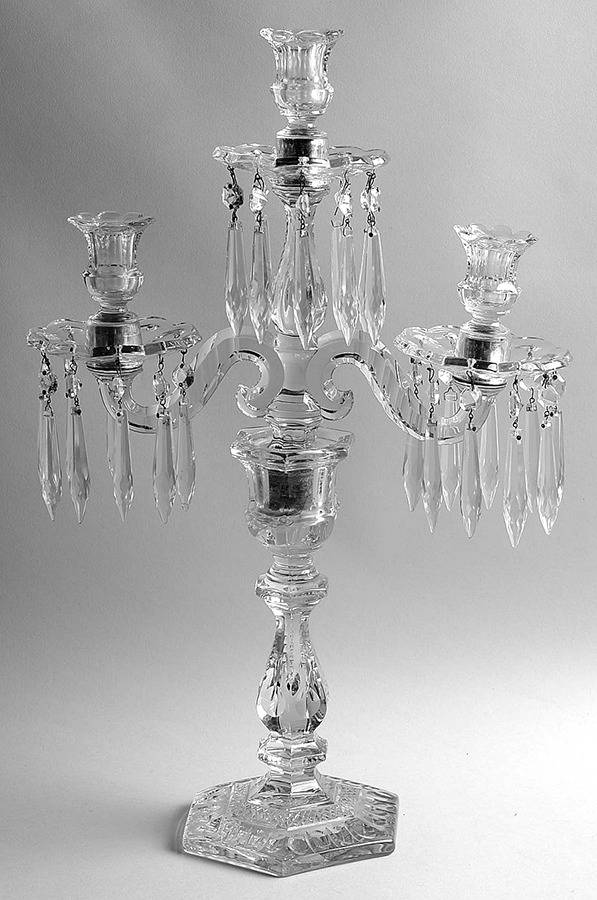 Old Williamsburg Candlelabras & Epergne 20" 3 Light Cut Candelabra w/3 Bobeche & 30 Prisms by Heisey-1