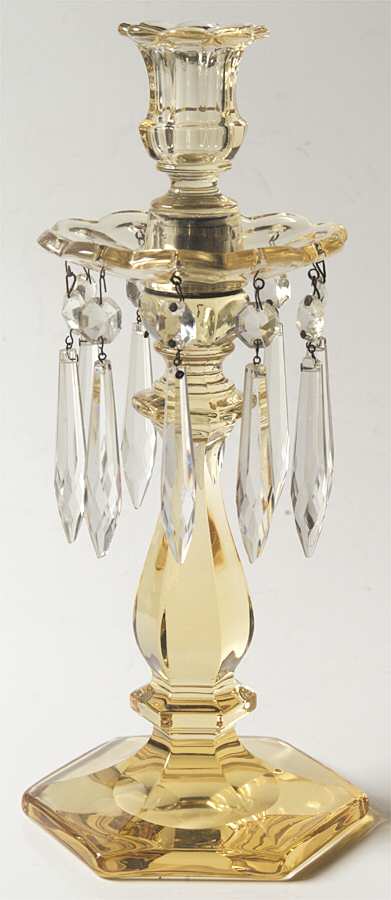 Old Williamsburg Candlelabras & Epergne Yellow Candelabra(9"Base,Socket,Bobeche &10 Prisms by Heisey-1