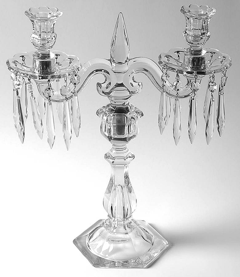 Old Williamsburg Candlelabras & Epergne 16" 2 Light Candelabra W/2 Bobeche & 20 Prisms by Heisey-1