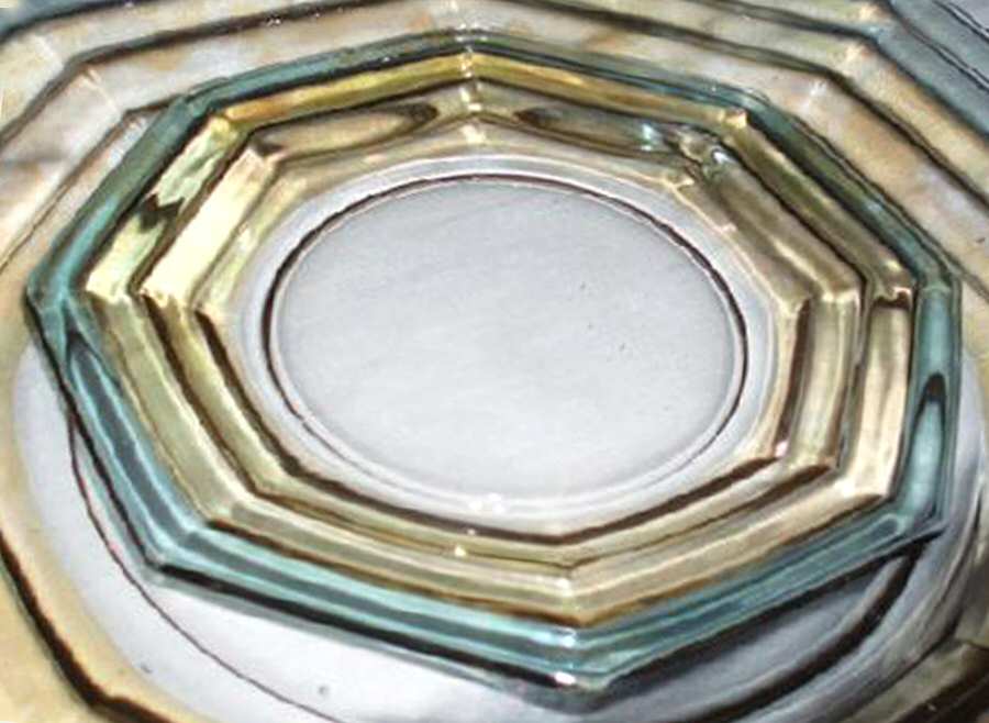 Stepped Octagon Blue and Yellow Luncheon Plate by Heisey-1