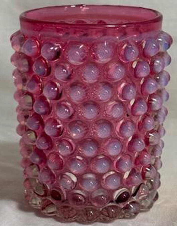 Dewdrop Cranberry Opalescent Flat Tumbler by Hobbs Brockunier-1