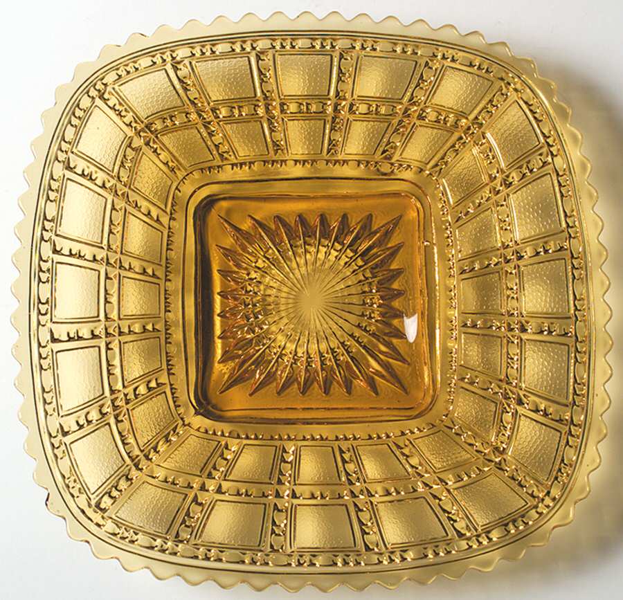 Beaded Block Amber Square Salad Plate by Imperial Glass-Ohio-1