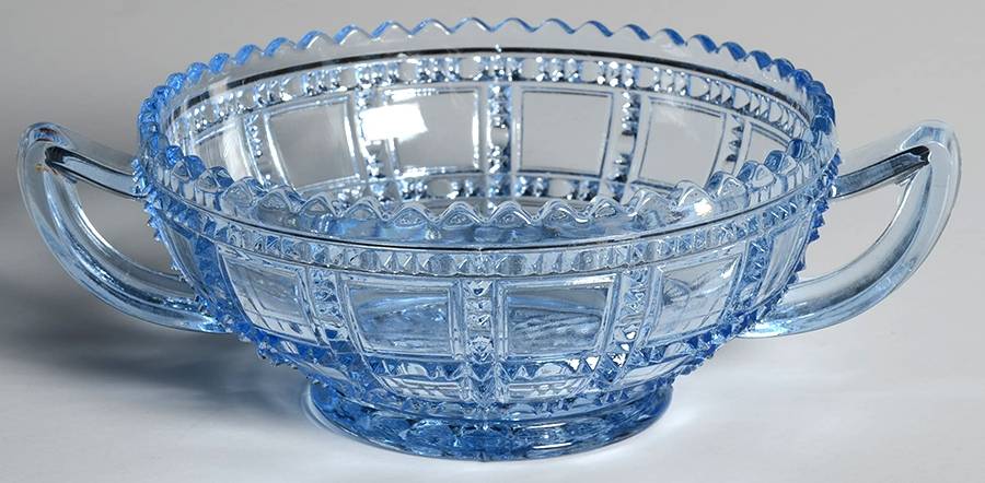Beaded Block Ice Blue Open Jam/Jelly by Imperial Glass-Ohio-1