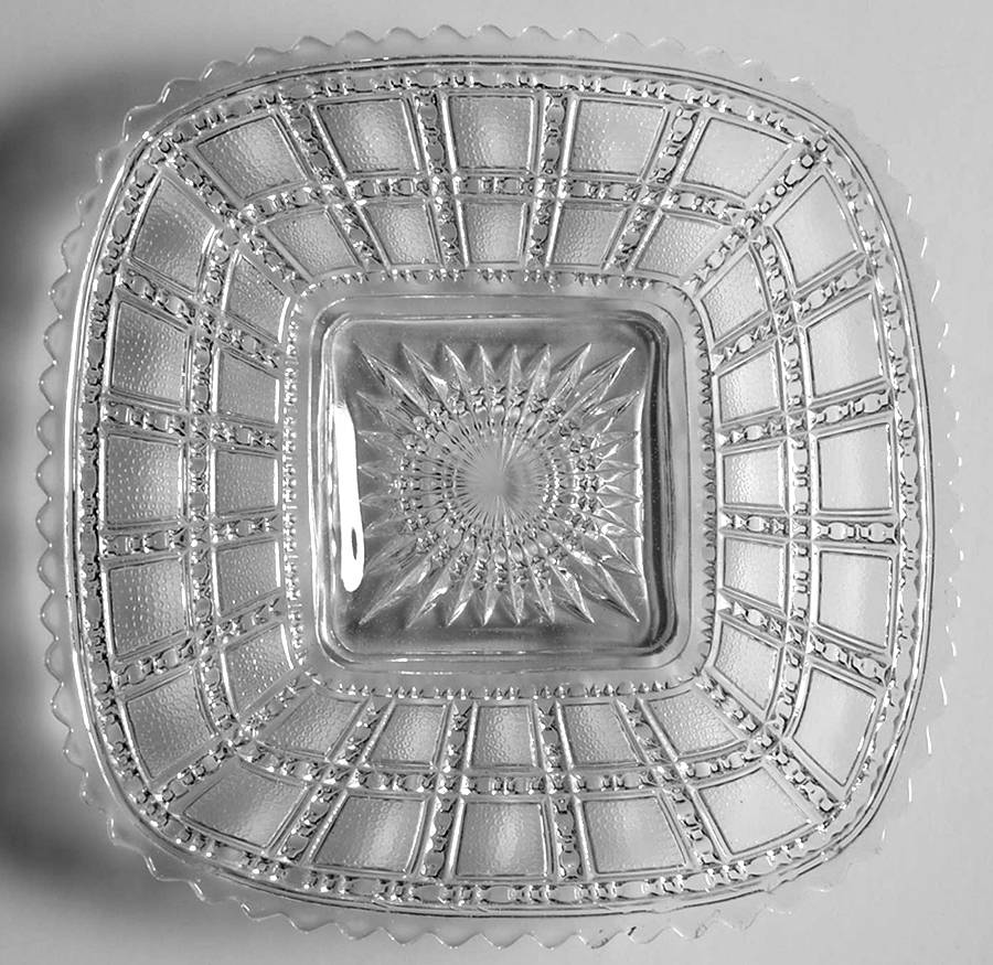 Beaded Block Clear 7" Square Plate by Imperial Glass-Ohio-1