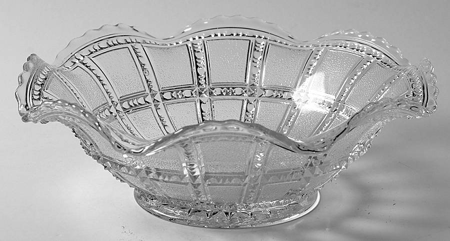 Beaded Block Clear 7" Round Crimped Bowl by Imperial Glass-Ohio-1