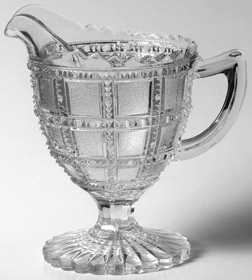 Beaded Block Clear Footed Creamer by Imperial Glass-Ohio-1