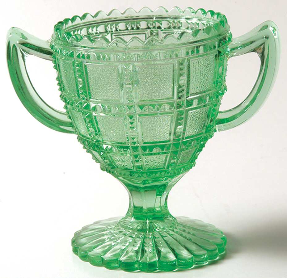 Beaded Block Green Open Sugar by Imperial Glass-Ohio-1