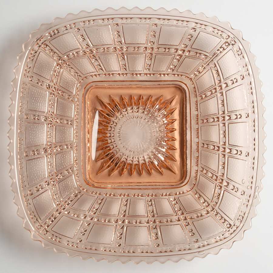 Beaded Block Pink 8" Salad Plate by Imperial Glass-Ohio-1