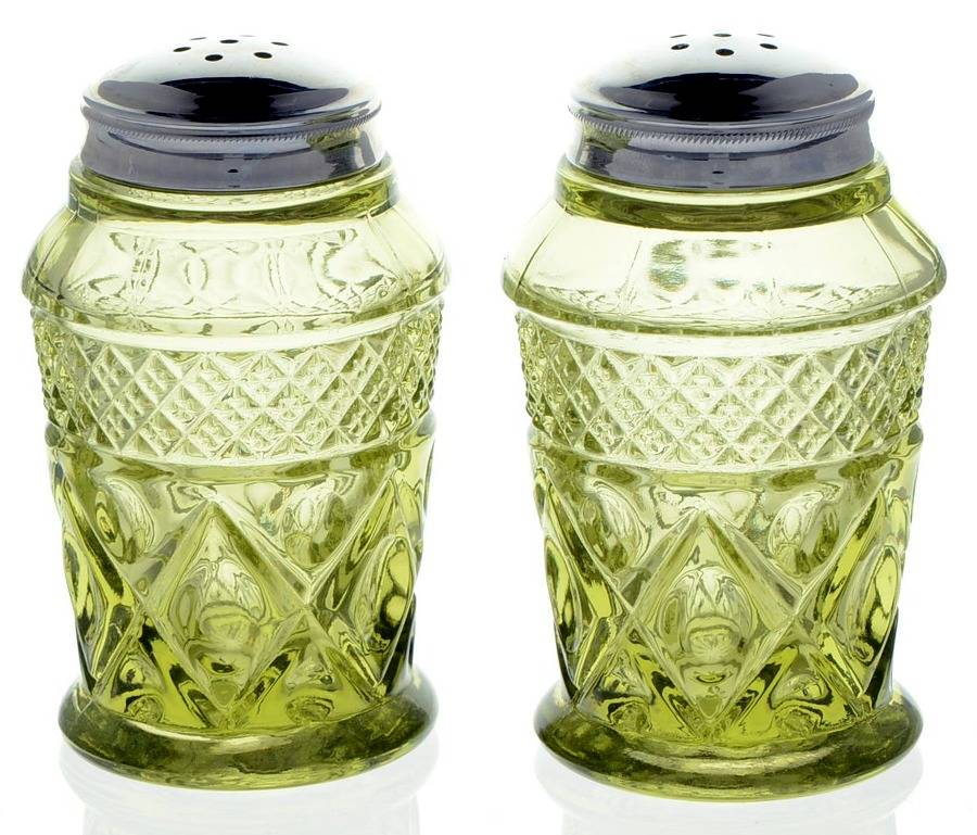 Cape Cod Verde Green #117 Shaker Set W/Metal Lid by Imperial Glass-Ohio-1