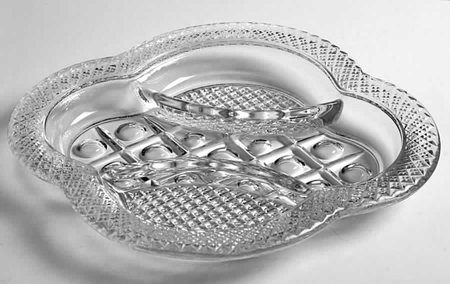 Cape Cod Clear (1602 + 160) 9" Oblong 3 Part Relish by Imperial Glass-Ohio-1