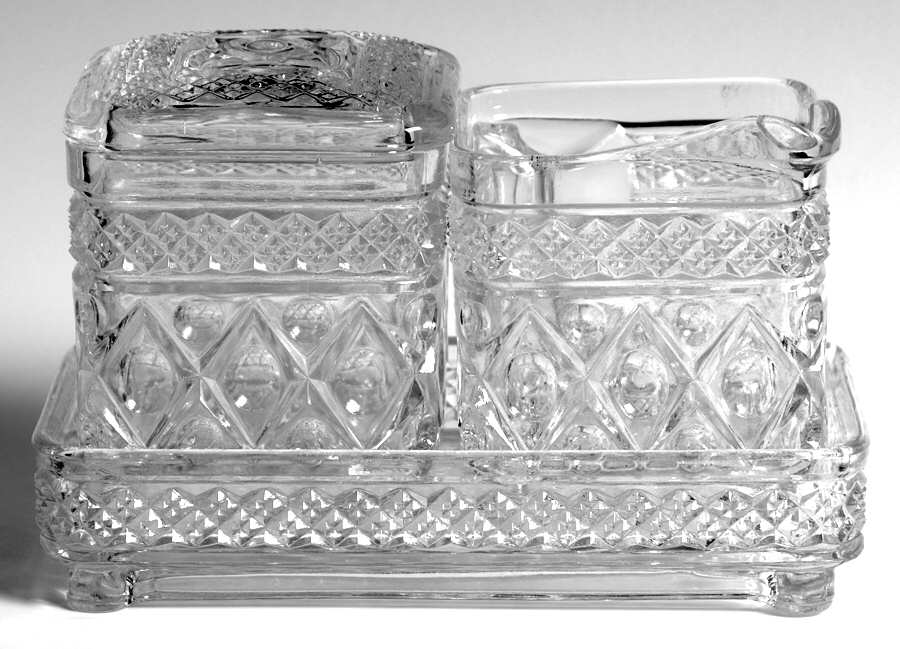 Cape Cod Clear (1602 + 160) Square Creamer, Sugar and Tray Set by Imperial Glass-Ohio-1