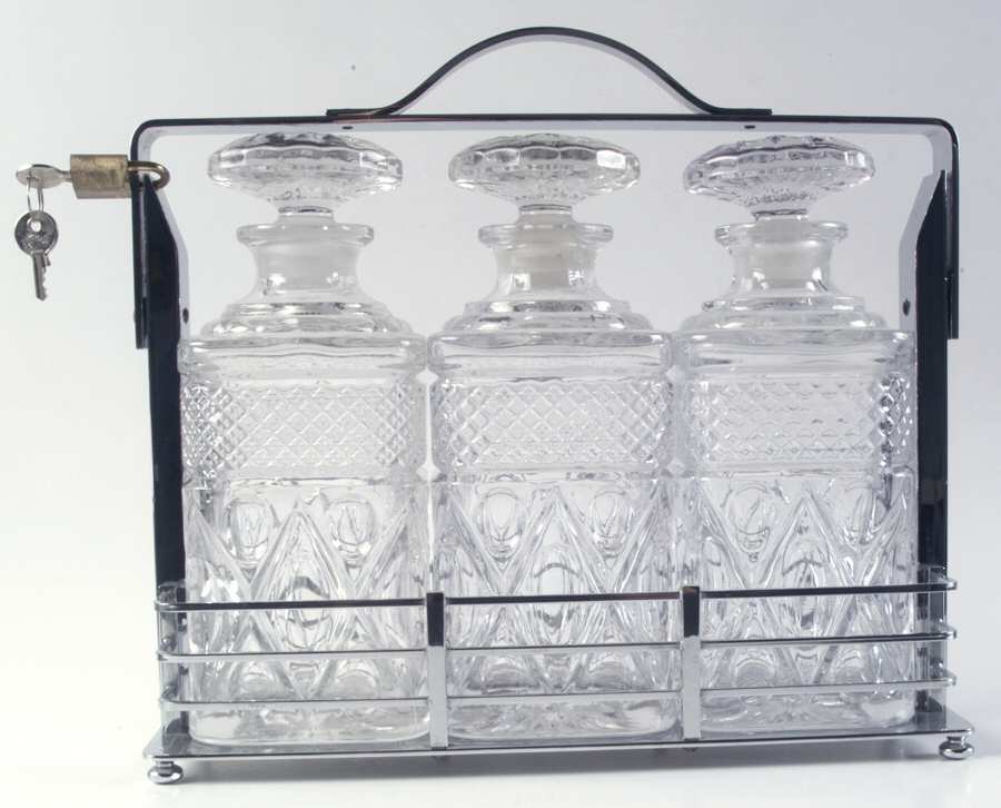 Cape Cod Clear (1602 + 160) Square Decanter Set (3 Decanter & Metal Holder) by Imperial Glass-Ohio-1