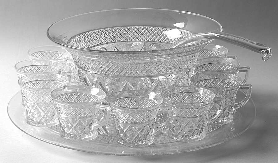 Cape Cod Clear (1602 + 160) (15 Pc) Punch Set (Frupu, Ctop17, 12cuppu& Clad) by Imperial Glass-Ohio-1