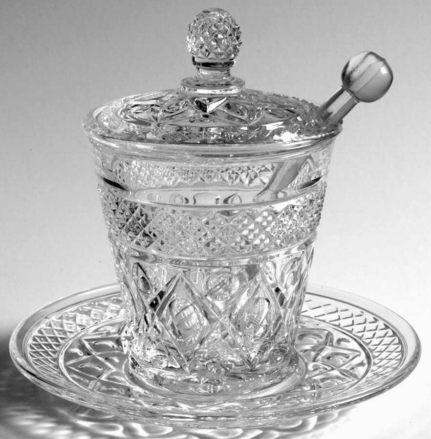 Cape Cod Clear (1602 + 160) Marmalade with Lid, Spoon and Underplate by Imperial Glass-Ohio-1