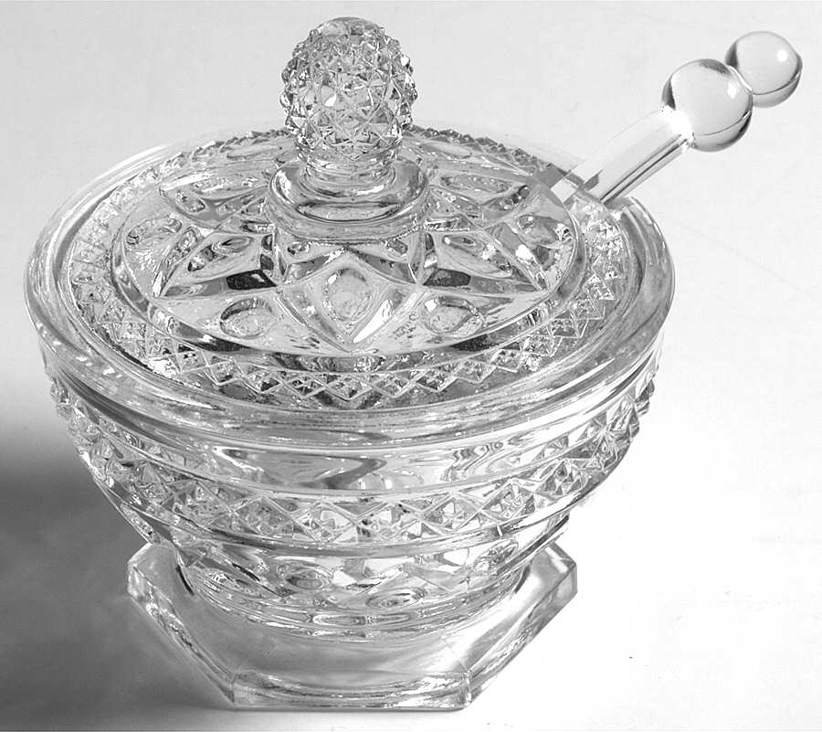 Cape Cod Clear (1602 + 160) Mustard & Lid with Spoon by Imperial Glass-Ohio-1