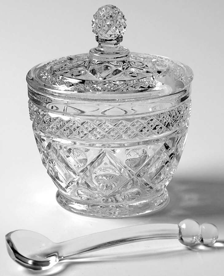 Cape Cod Clear (1602 + 160) Ketchup Bowl & Lid w/Ladle by Imperial Glass-Ohio-1