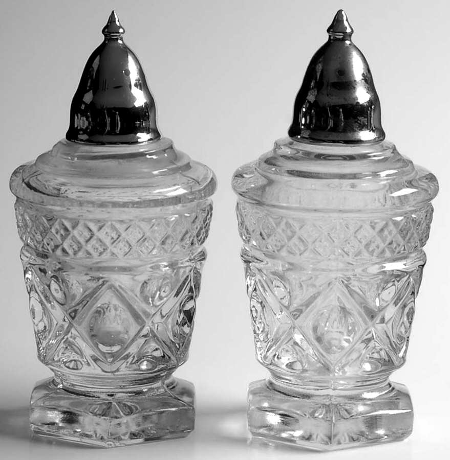 Cape Cod Clear (1602 + 160) Footed Shaker Set & Metal Lids by Imperial Glass-Ohio-1